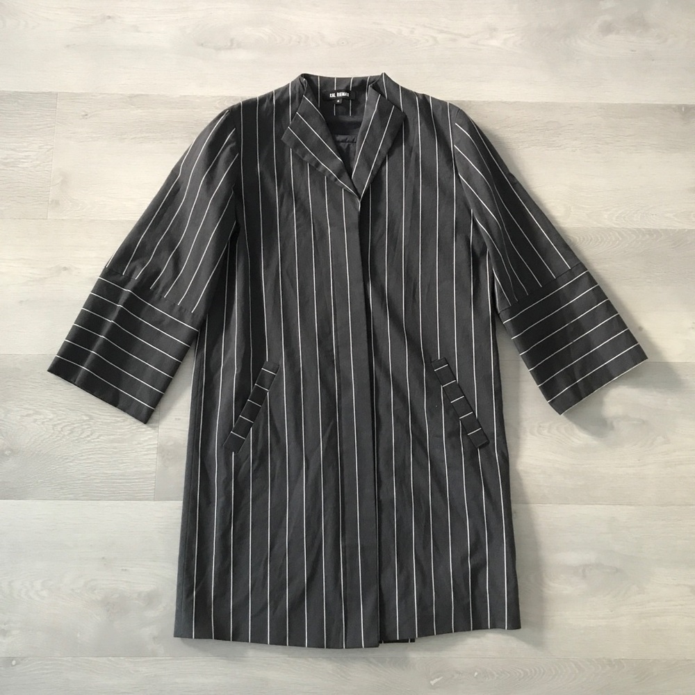 KAL RIEMAN MODERN GRAY STRIPED LONGLINE JACKET WOMENS SMALL